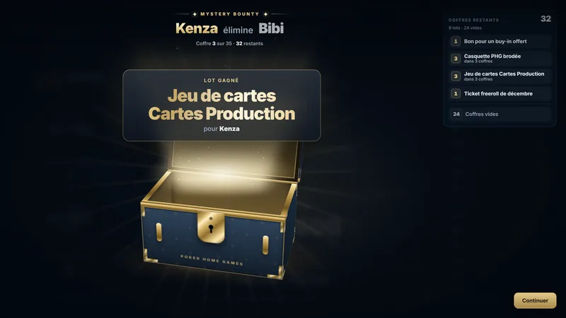 Coffre Mystery ouvert sur la TV révélant un lot gagné