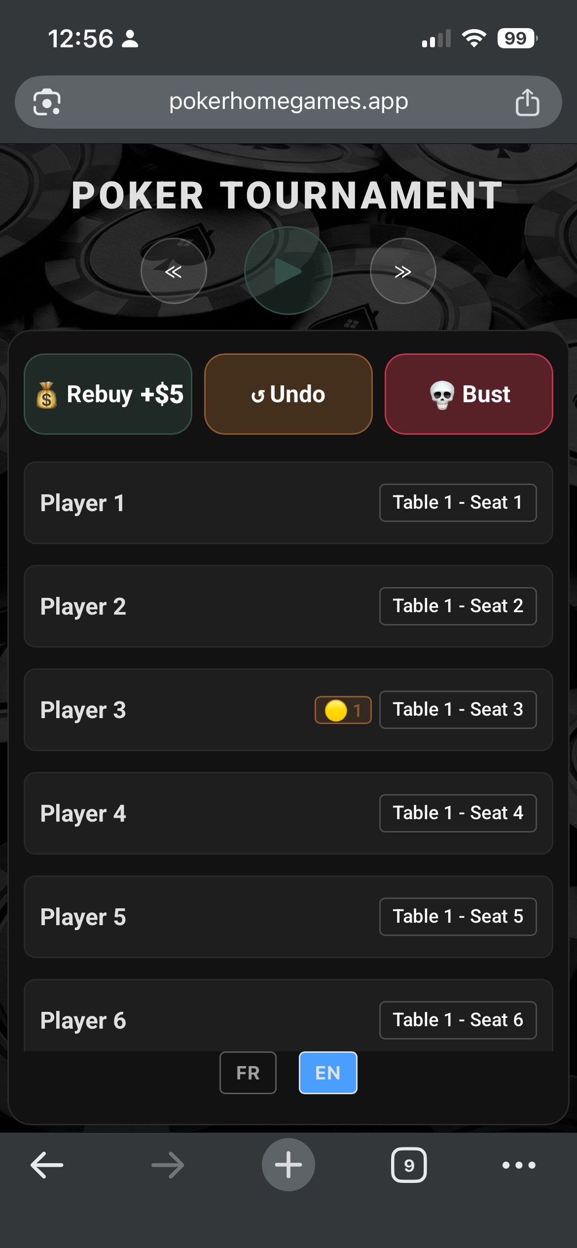 Mobile poker management app