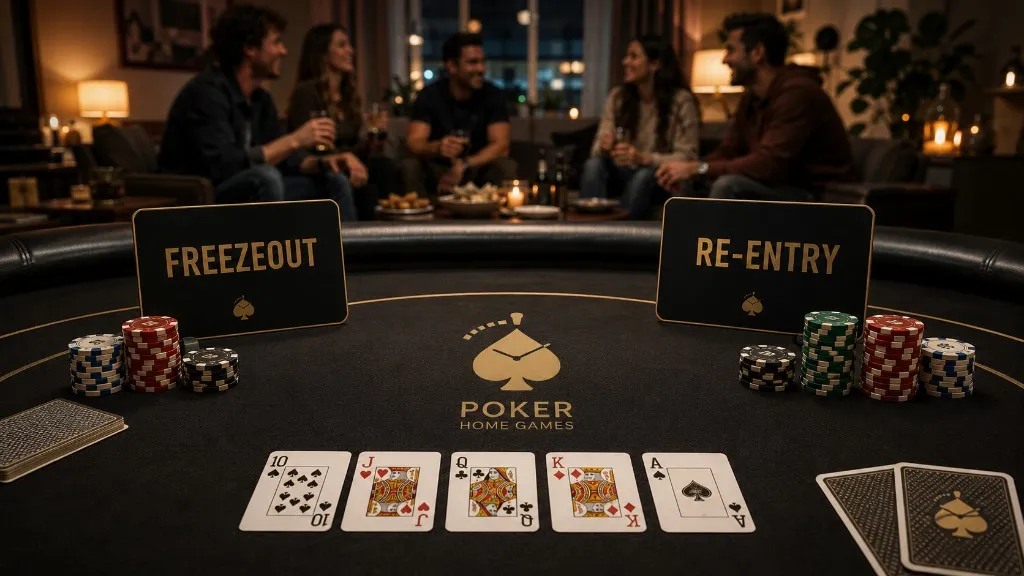 Table de poker Freezeout contre Re-entry, logo Poker Home Games