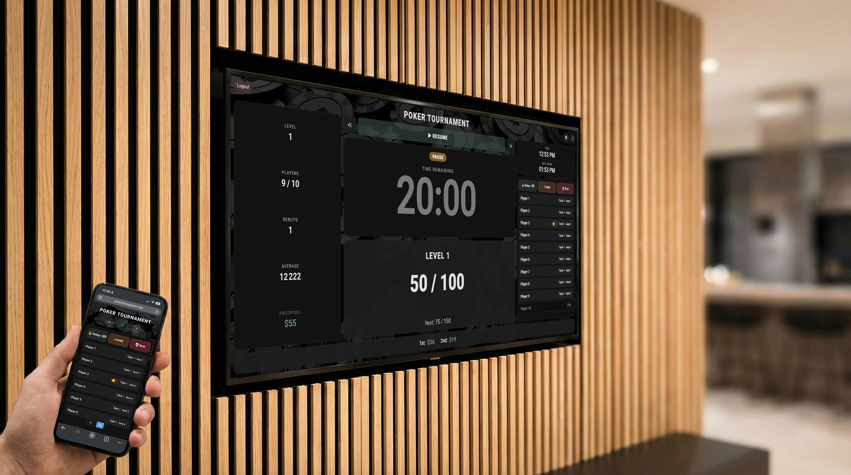 Poker tournament management software interface